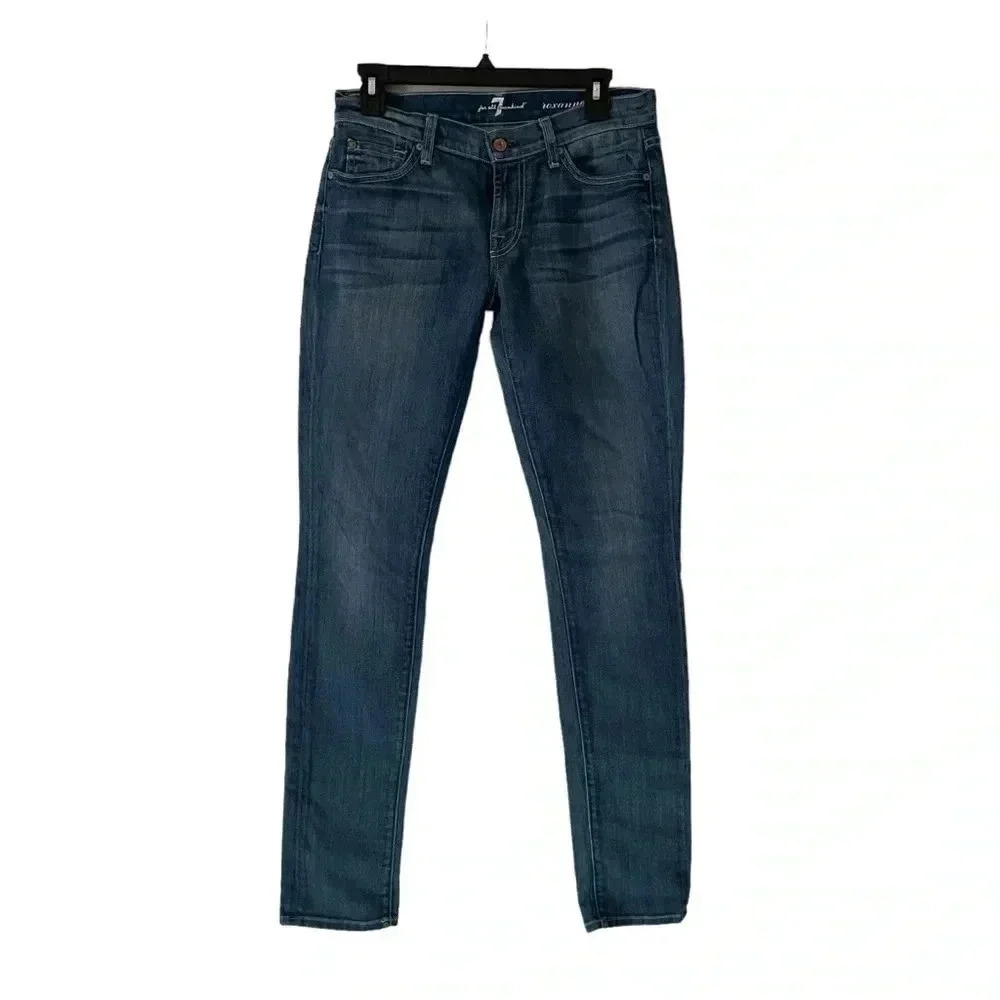 Seven For All Mankind Roxanne Low Rise Skinny Blue Med Wash Jeans Women Denim 27